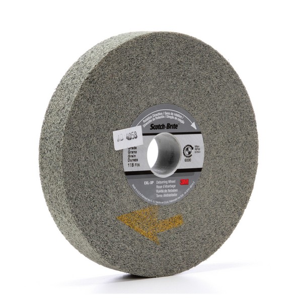 Convolute Wheel, Series: EXL-XP, Center Hole Attachment, Silicon Carbide Abrasive, 6 Inch Wheel Diameter, 1 Inch Center Hole, 1 Inch Face Width, Fine Grade, 6000 RPM Maximum, Hard Density Grade, 11 Density Number, Gray