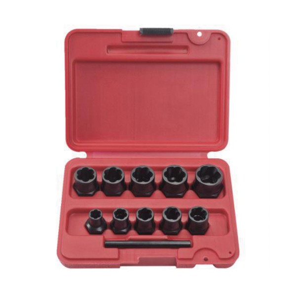 Bolt Extractor Socket Set, Measurement System: Metric/Imperial, 10 Piece, Specifications: 3/8 in Drive, Black Oxide, 7 in L x 3-3/4 in W x 1-5/16 in H