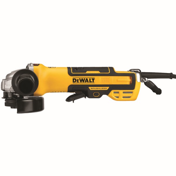 Small Angle Grinder, Brushless Corded, Tool/Kit: Bare Tool, 5 in Wheel Dia, 5/8-11, 10500 RPM, 120 VAC, 13 A, Plastic Housing, Side, Black/Yellow, No Lock Paddle Switch Control, No Lock Paddle/Trigger Switch, 13.6 in L