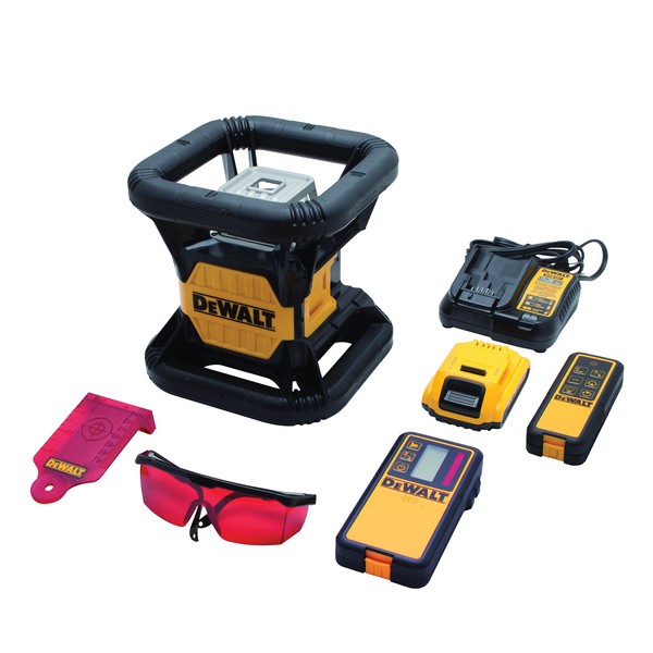 Rotary Tough Laser, Self-Leveling, 2000 ft, +/-1/6 in at 100 ft Accuracy, Lithium-Ion Battery, +/-5 deg Auto Leveling Range, 3 Beam, Red Beam, 630 to 680 nm Wavelength, Laser Class: Class 3R, Tripod/Wall Mount, 23 to 122 °F, Plastic, Black/Yellow, 11