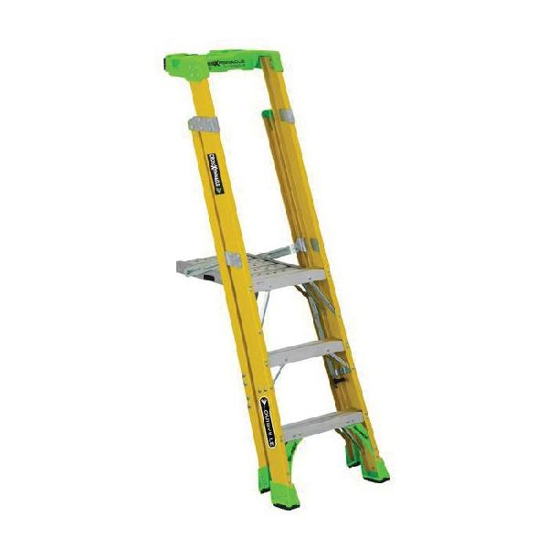 Platform and Leaning Step Ladder, Cross Pinnacle Pro, Series: FCP1400HD, 3 ft Ladder Height, 14-1/2 in Platform Width, 17.6 in Platform Depth, 2 ft 10 in Platform Height, 375 lb Load, 23-15/16 in Bottom Width, 35-1/2 in Base Spread, 2 Steps, 3 in Step Depth, Non-Marring Bonded Tread, ANSI Code: A14.5 Type IAA, Fiberglass