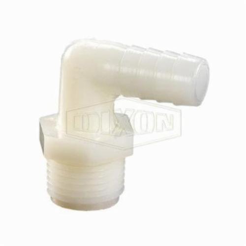 Hose Elbow, Series: Tuff-Lite™, Fitting/Connector Type: 90° Elbow, 3/8 x 5/8 Inch Nominal, MNPT x Hose Barb End Style, 23/32 Inch Hex, 25/32 Inch Barb Length, Nylon, White, Domestic