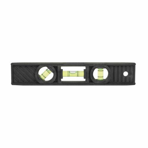 Torpedo Level, Magnetic, 8 in Length, 3 Vials, Vial Positions: (1) Level/(2) Plumb, 300 deg Top Read Vial, ABS, Black