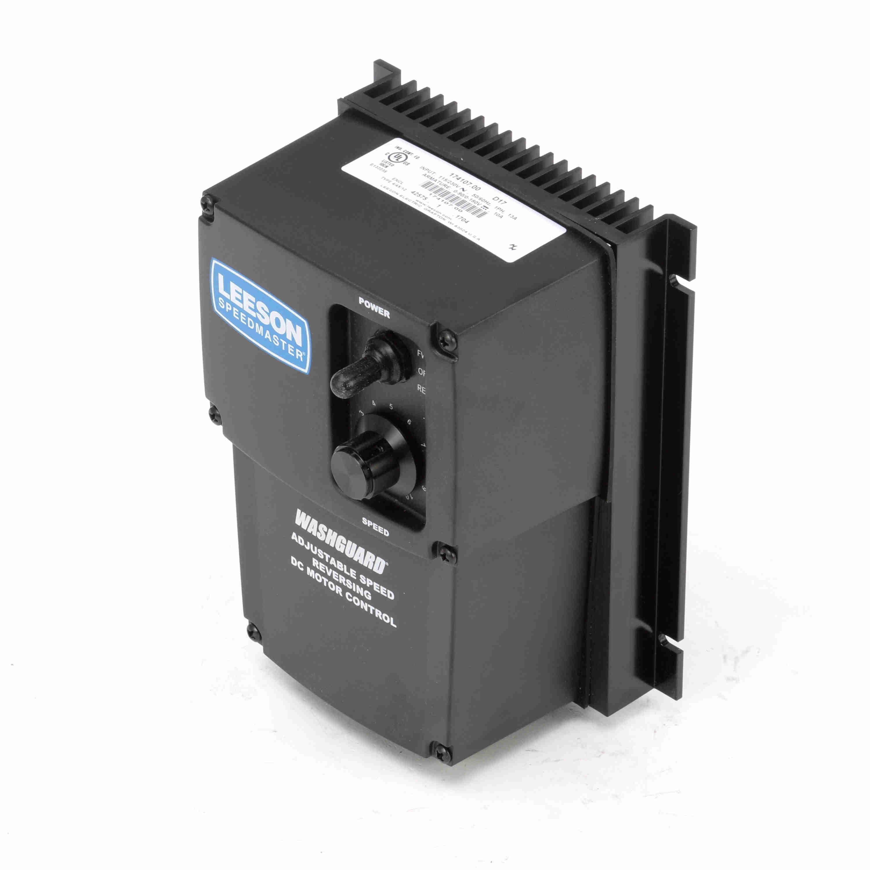 DC SCR Control, Reversing, 115/230 V AC, 12 A, 1/8 to 1 hp, 1 Phase, 5.63 in Width, 4.56 in Depth, 7-1/2 in Height, NEMA 4X, Wall Mount, Plastic