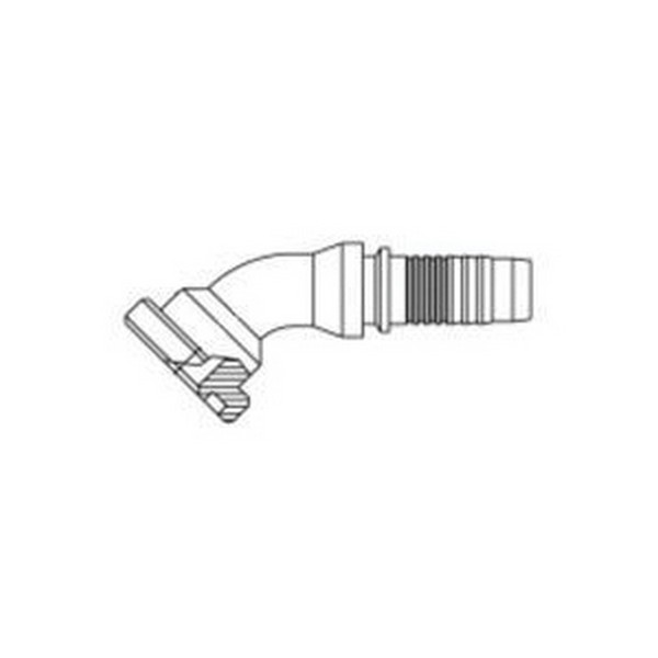 Hydraulic Hose Elbow Fitting, 2-Piece Internal and External Skive, 1-1/2 in ID Hose, 2 in, Code 62 Flange x Hose, 45 deg, 8.7 in Length, 5.08 in Cutoff Allowance, 3.13 in Dia Flange