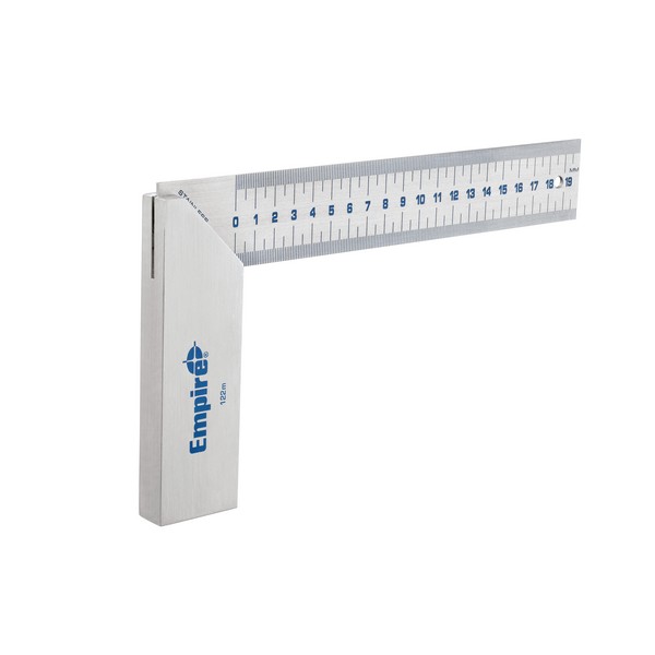 Try Square, 20 cm L Size, Graduations: 1 mm, Measuring System: Metric, 20 cm Tongue, 5 in Width, 3/16 in Thickness, Stainless Steel