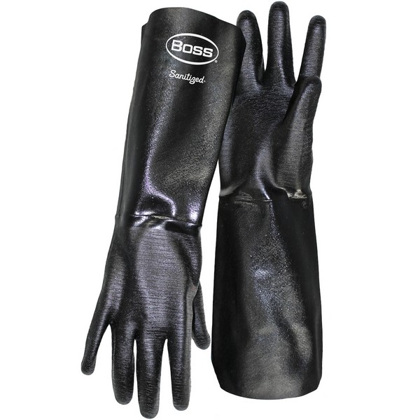 Chemical-Resistant Gloves, Fully Coated Heavyweight, Series: CHEMGUARD+™, L Size, Neoprene, Black, Crinkle, Crinkle Grip Style, Flannel Lining, Gauntlet Cuff, Neoprene Coating, 18 in Length, Resists: Abrasion, Cut and Chemical