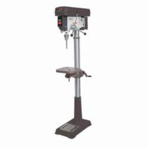 Drill Press, 5/8 in Chuck, 0.75 hp, 115/230 VAC, 15 in Swing, MT-2 Spindle Taper, 3-1/8 in Spindle Travel, 200 to 3630 RPM Spindle Speed, 16 Spindle Speed, 9-1/2 in L x 9-1/2 in W Table, 45° Table Tilt, 11 in L x 19-1/2 in W Base, 2-7/8 in Diameter Column