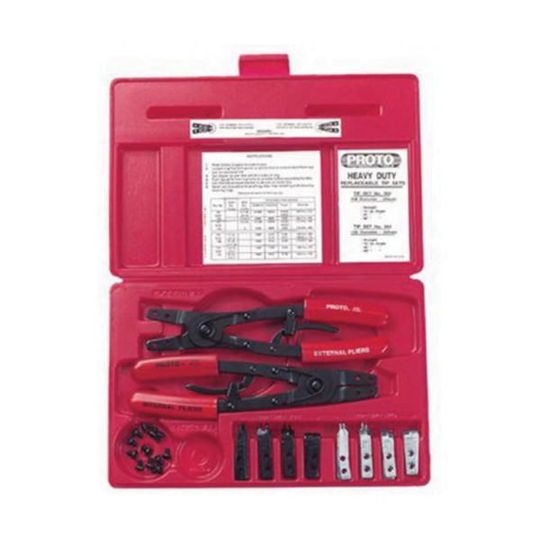 Plier Set, Retaining Ring, 16 Piece, 9-1/2 in Overall Length, Alloy Steel, Red