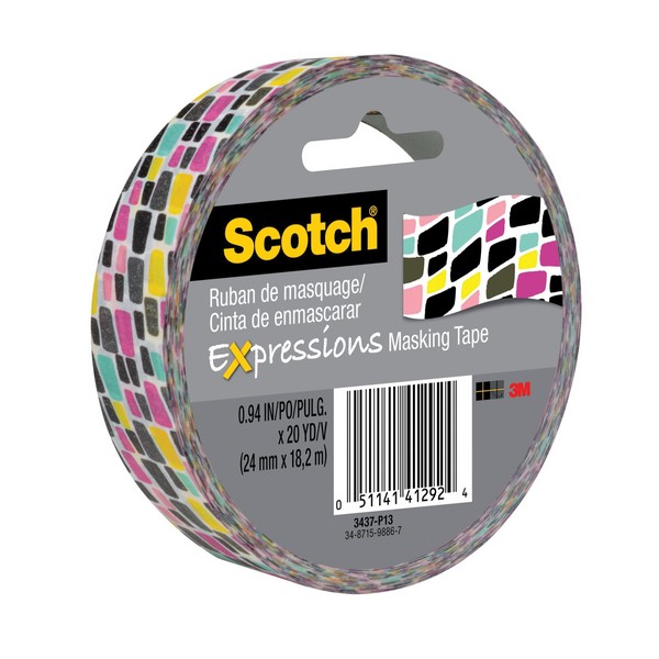 Expressions Masking Tape, Decorative Brick Graffiti, 20 Yard Length, 0.94 Inch Width, 3 Inch Diameter Core, Paper Backing, 16 in-oz Adhesion Strength, 24 in-lb Tensile Strength, Removability: Clean