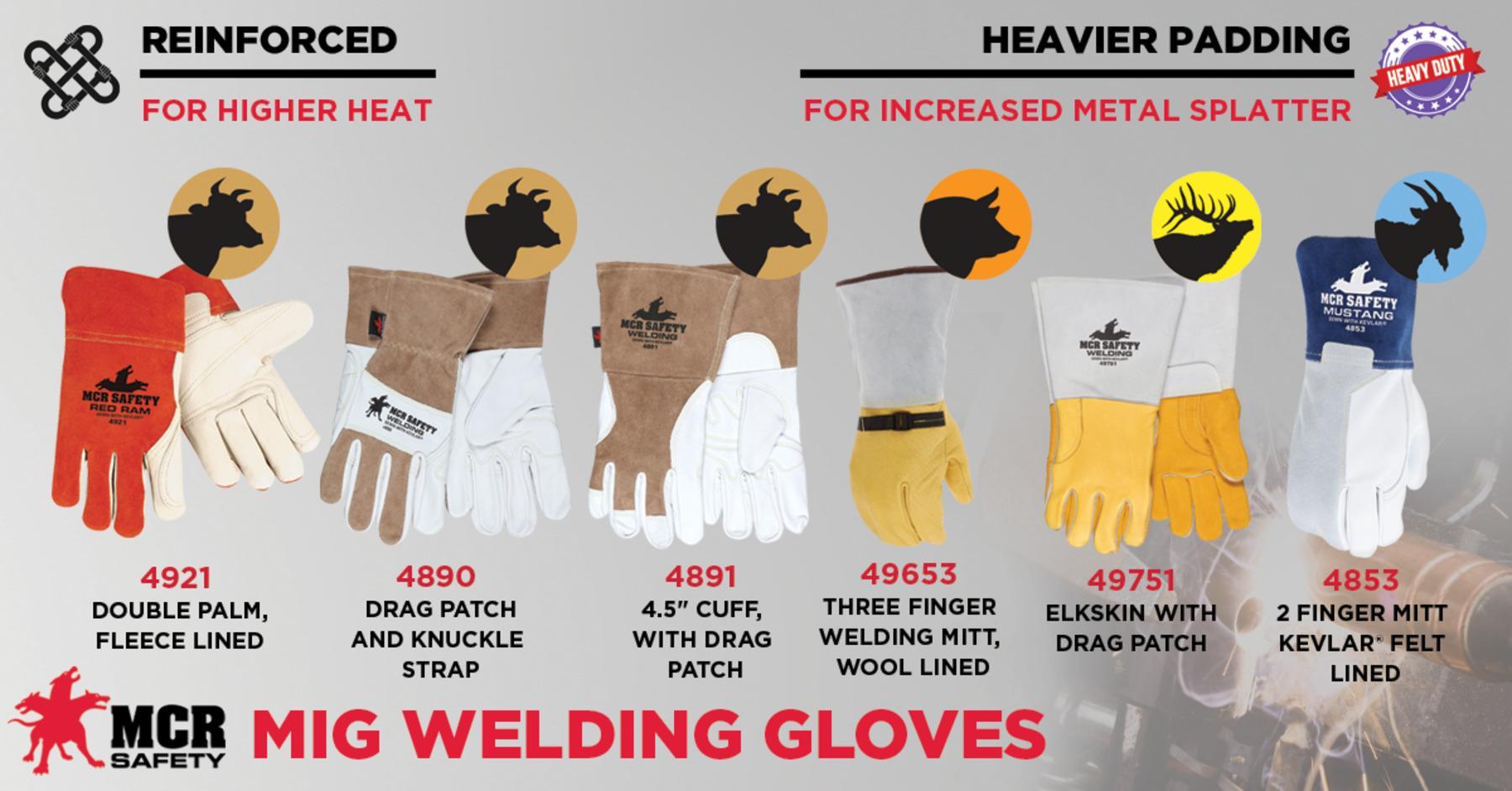 Gloves, Welding, M Size, Grain Leather Palm, White/Brown, Standard Finger Style, Gauntlet Cuff, 0.9 to 1.5 mm Glove Material
