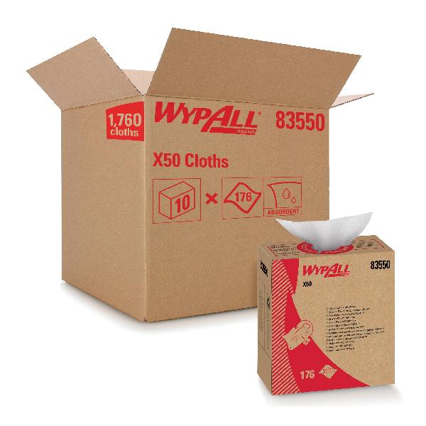 Cleaning Wiper, Extended Use, Series: X50, 12.5 x 9.1 in, 176 Sheets Capacity, White, Hydroknit*