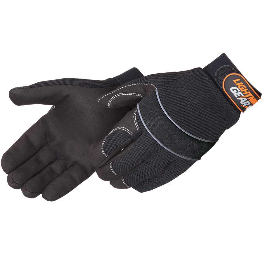 General Purpose Work Glove, Series: 0916, Synthetic Leather, Black, Spandex Lining, Hook and Loop Closure