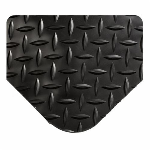 Diamond-Plate Anti-Fatigue Mat, Medium Duty Solid, Series: 495, 3 ft Length, 2 ft Width, 15/16 in Thickness, Black/Yellow Border, PVC, Diamond Plate Surface, PVC Sponge Base, Beveled Edge
