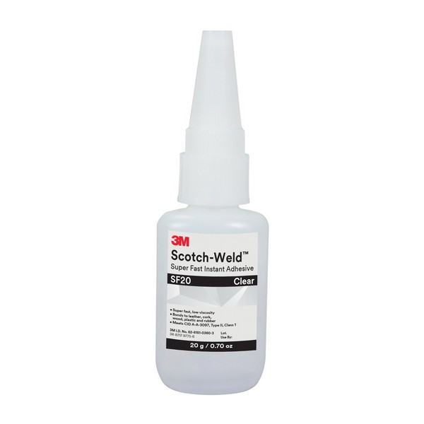 Instant Adhesive, Super Fast, Series: SF Series, Bottle Container, 20 g Container, Ethyl Base, 3 to 30 s Setting, 24 hr at 72 °F Curing, Clear