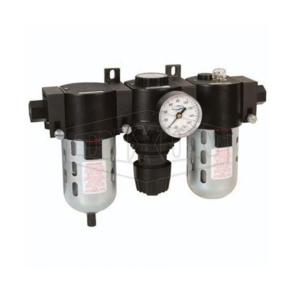 Combination Unit, Standard, Series: C26, 1/2 Inch NPT, 128 scfm, 0 to 150 psig, Polycarbonate Bowl, 0 to 125 psig, Zinc