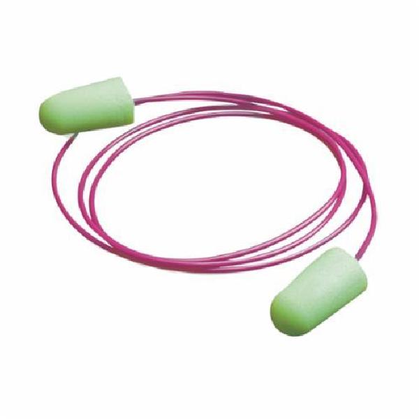 Corded Earplugs, Universal Size, 33 dB NRR, Taper End, Green, 100 Pair/Box