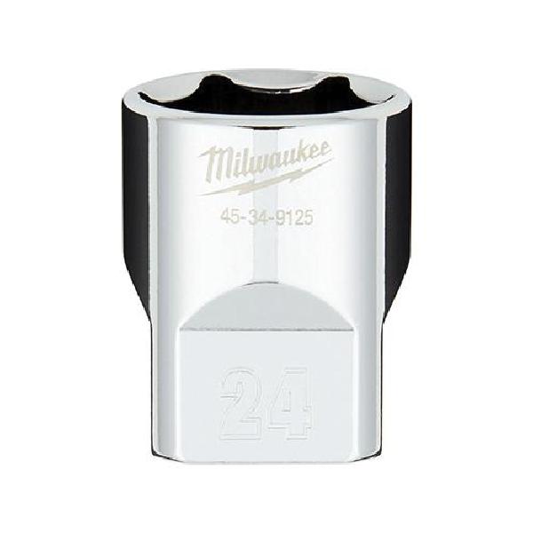 Socket, Standard, No Impact Rated, Measurement System: Metric, 1/2 in Drive, 24 mm Socket, 6 Points, Vanadium Steel, Polished Chrome