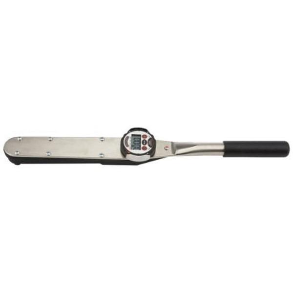 Electronic Dial Torque Wrench, 1/2 in Drive, 10 to 100 ft-lb Torque, Fixed Head, Graduations: 1 in-lb, 22 in Overall Length, CW/CCW Rotation, +/-1 % Accuracy, Setting: Peak Hold/Track, LCD Display, Yellow/Green/Red Light/Audible Buzzer Indicator, 9 V