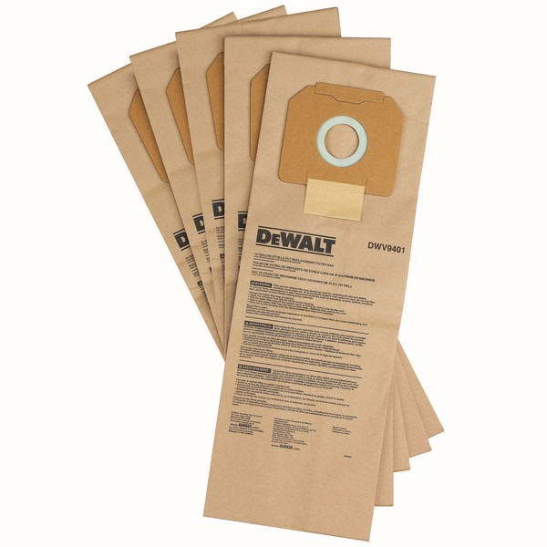 Paper Bag, Non-Reusable, 1-7/8 in H x 8-1/2 in W x 3-1/2 in D Size, For Use With: DWV012 Type 1 Dust Extractor, Paper