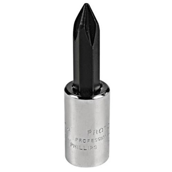 Screwdriver Socket Bit, Standard Length, Measurement System: Imperial, 1/4 in Drive, Phillips® Bit, #1 Bit, 1-13/64 in Overall Length, Alloy Steel, Polished Chrome