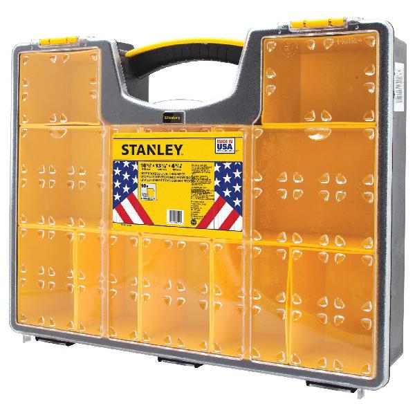 Small Parts Organizer, 10-Compartment, 15 in Overall Width, 5 in Overall Height, Plastic, Black/Yellow