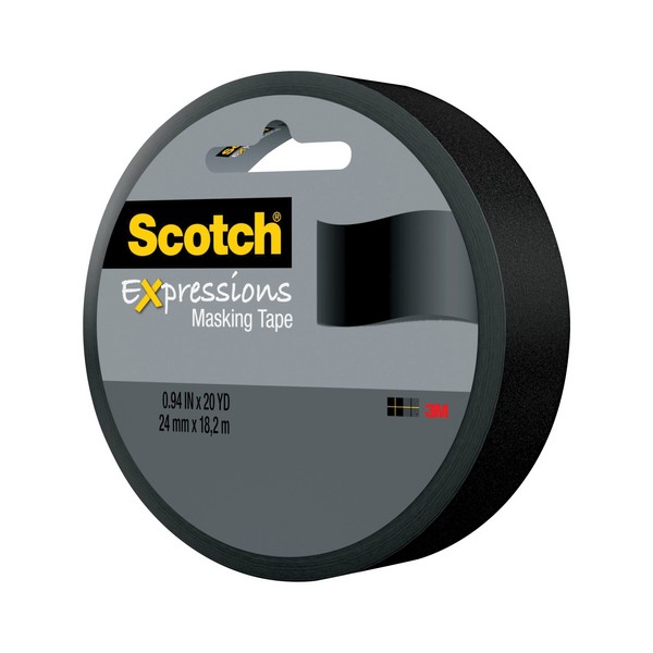 Expressions Masking Tape, Decorative, 20 Yard Length, 0.94 Inch Width, Black/Transparent, 3 Inch Diameter Core, Paper Backing, 16 in-oz Adhesion Strength, 24 in-lb Tensile Strength, Removability: Clean