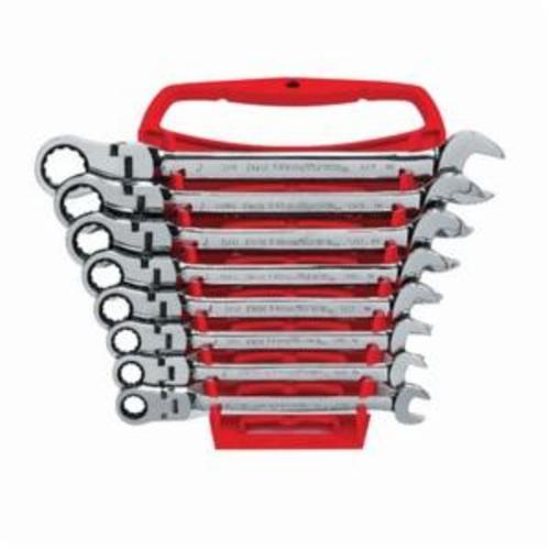 Combination Ratcheting Wrench Set, Imperial System of Measurement, 5/16 to 3/4 in, 8 Piece, 12-Point, 72 Geared Teeth, Flexible Head, Box End Drive, Polished Chrome