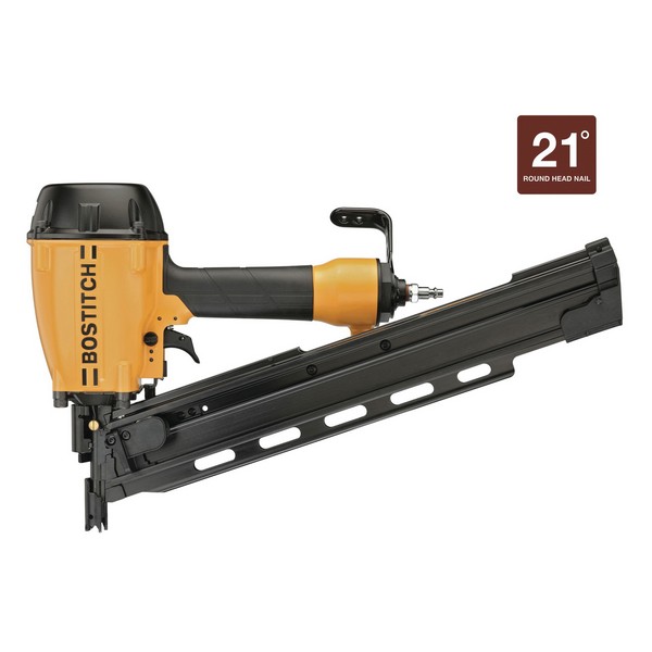 Framing Nailer, Pneumatic Round Head, Tool/Kit: Tool, 0.113 to 0.148 Inch Diameter x 2 to 3-1/4 Inch Length Fastener, Plastic Collation, 21 °Collation, 64 Magazine, Top Loading, Selectable Trigger, Non-Marring Tip, 6.4 cfm Air Flow, 120 PSI Air, 3/8 Inch NPT Air Inlet