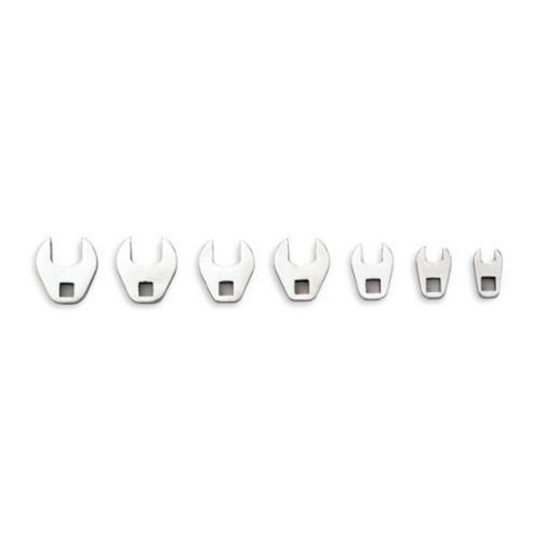 Crowfoot Wrench Set, Anti-Slip, Metric System of Measurement, 7 to 14 mm Size, 7 Piece, Specifications: 1/4 in Open End Drive, Alloy Steel, Full Polished