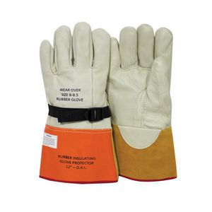 Glove Protector, Series: DWH12L, SZ 10, Leather, Gray/Orange, 12 in Length, Class 0/00/F1236/F496 ASTM Class