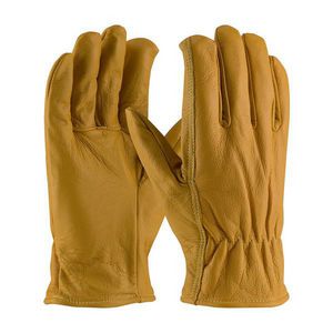 Leather Palm Gloves, Lightweight, Series: 09-K3700, 2XL, Grain Goatskin Leather Palm, Tan, Straight Thumb, Kevlar®, Slip-On Cuff, Uncoated, Elastic Closure, 10.2 in Length, Resists: Abrasion, Puncture and Tear