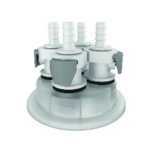 Carboy Cap Adapter, 83 mm Mouth, 3.2 in Diameter, 2.8 in Height, Polypropylene, White