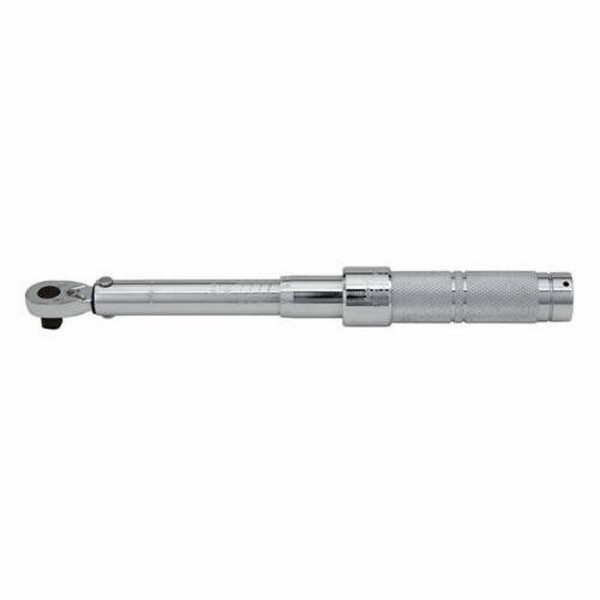 Micrometer Torque Wrench, Adjustable, 1/4 in Drive, 10 to 50 in-lb, Ratcheting, Graduations: 1 in-lb, 9-1/2 in Overall Length, CW/CCW, +/-4% CW, +/-6% CCW Accuracy, Audible Click Indicator, Knurled Grip, ASME B107.14M, Steel, Full Polished