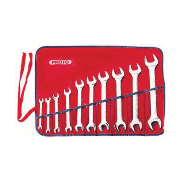 Wrench Set, Standard Length Open End, Metric System of Measurement, 6 x 7 to 24 x 26 mm, 10 Piece, 15˚ Head, Alloy Steel, Satin