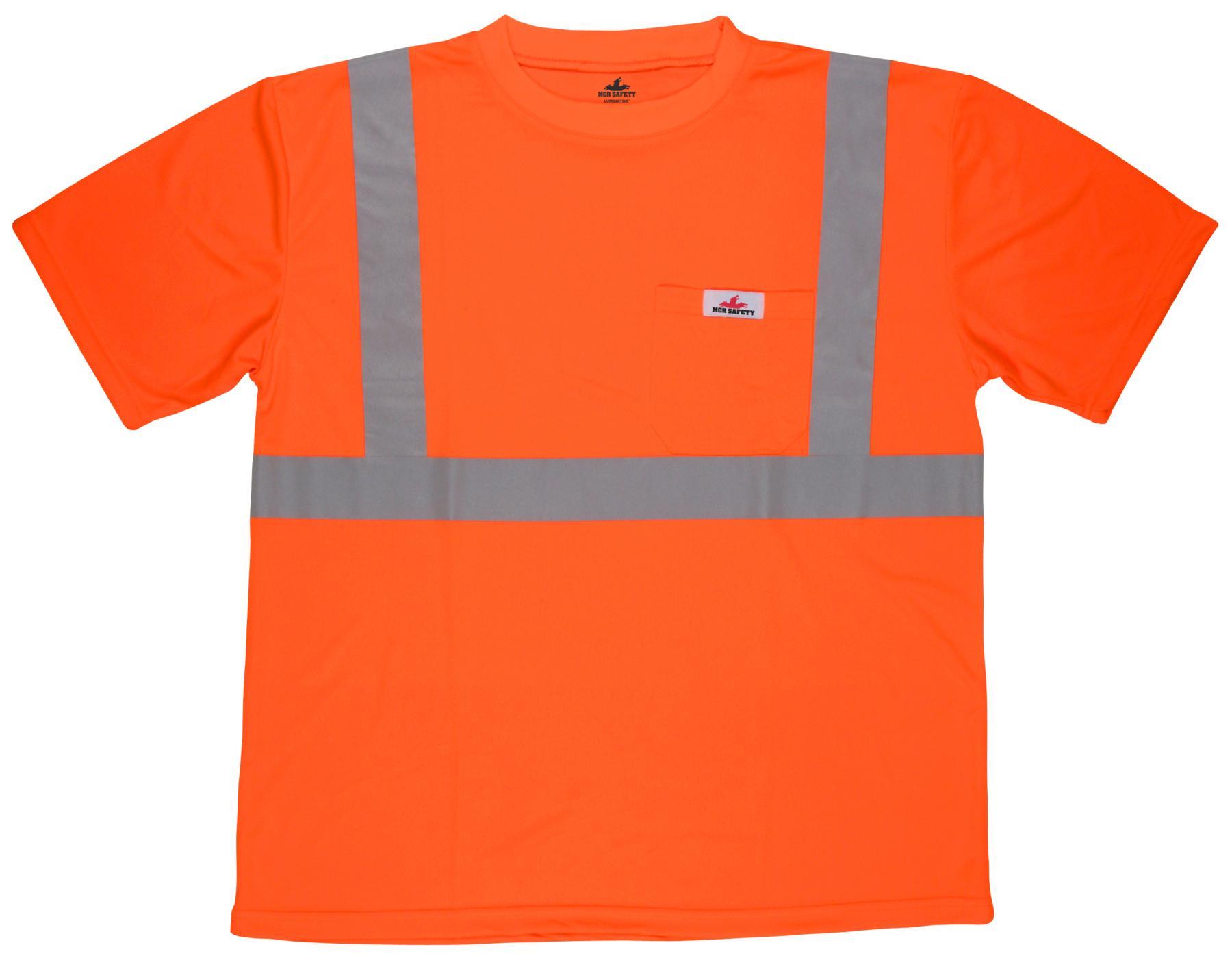 T-Shirt, Hi-Vis Safety Work, Series: Luminator®, 4XL Size, Fluorescent Orange, Polyester, 1 Pockets