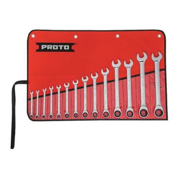 Combination Wrench Set, Non-Reversible Ratcheting, Imperial System of Measurement, 1/4 to 1 in, 14 Piece, For Use With: 4, 6 and 12 Point Fastener, 12 Point, Box End Drive, Full Polished
