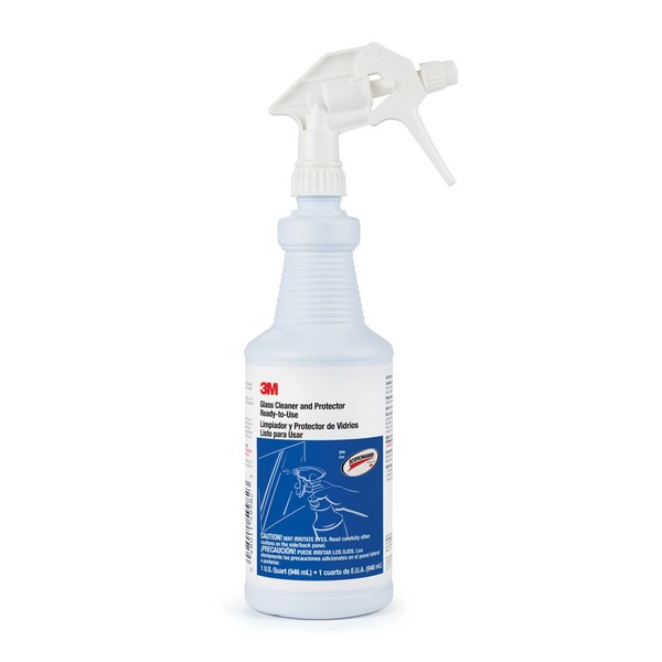 Glass Cleaner and Protector, 1 qt Container, Aerosol Spray Bottle Container, Liquid Form, Clear Light Blue, Apple Odor/Scent