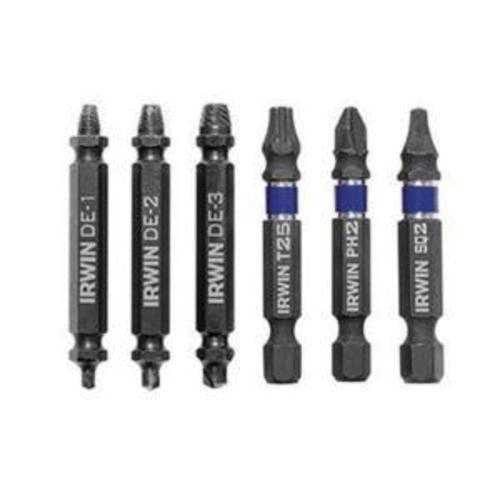 Impact Screw Extractor Set, Double-Ended, 6 Piece, 1/4 in Shank, M2 HSS