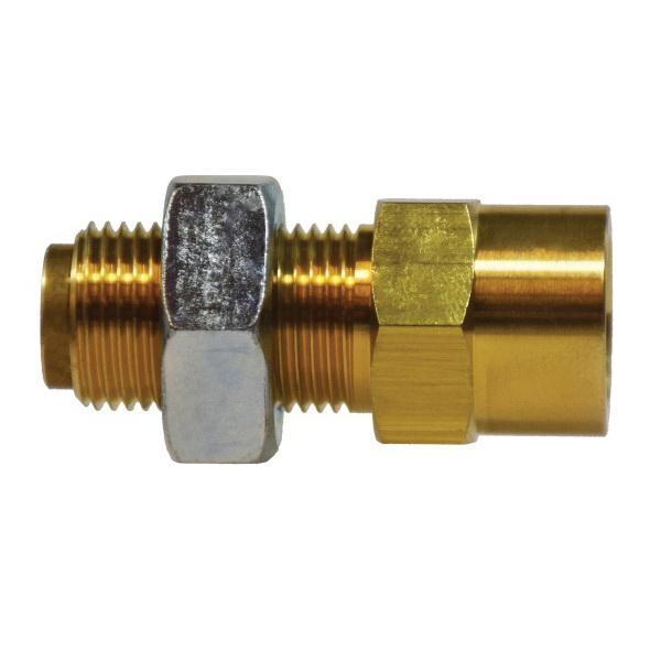 Tube Bulkhead Union, Fitting/Connector Type: Union, 1/4 x 1/8 Inch Nominal, Push-In x Female NPTF, 150 psi, -40 to 200 °F, Brass
