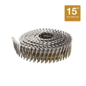 Coil Framing Nail, 15° Wire Collated, 1-1/4 in Length, 0.09 in Dia Size, 13 ga Gauge, Stainless Steel, Stainless Steel, Round Head, Ring Shank, Blunt Diamond Point, For Use With: N63CP/N64C/N66C/N66BC/N50C/N55C/N57C Nailers