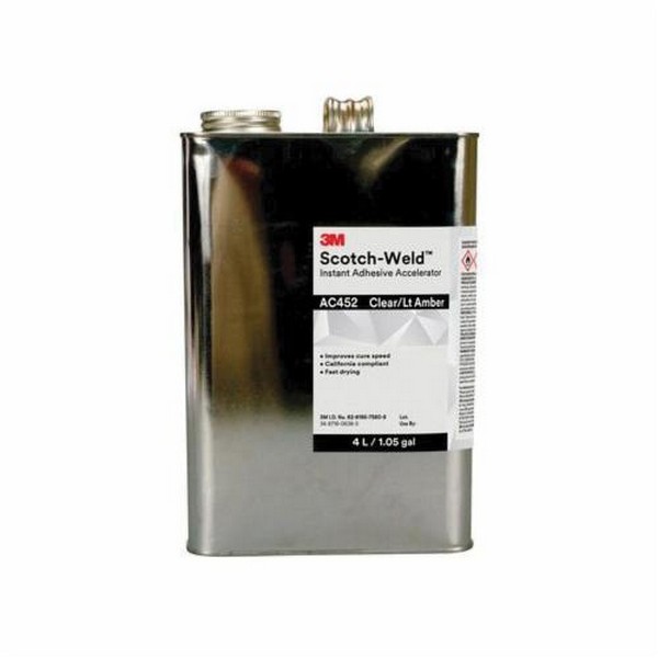 Instant Adhesive Accelerator, General Purpose, Can Container, 4 L Container, 24 hr Curing, Amber, 0.79 Specific Gravity, 40 g/L VOC, 1 to 10 cPs Viscosity, Applicable Materials: Metal, Plastic and Rubber