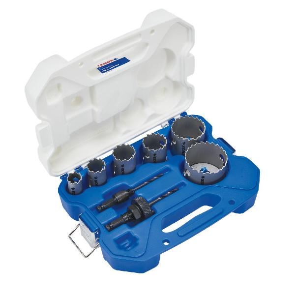Electrician's Hole Saw Kit, Medium, 8 Piece, Specifications: 7/8 Dia Minimum Saw, 2-1/2 in Dia Maximum Saw, Toothed Edge, Tile and Stainless Steel Applicable Material, Carbide