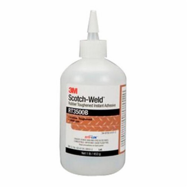 Instant Adhesive, Rubber Toughened, Bottle Container, 500 g Container, Ethyl Base, 24 hr Curing, Black, -65 to 200 °F, 1.05 Specific Gravity, <lt/>/=6 g/L VOC, 3000 to 4000 cPs Viscosity, ABS, Acrylic, Cardboard, Cork, Fabric, Leather, Metal, Nylon,