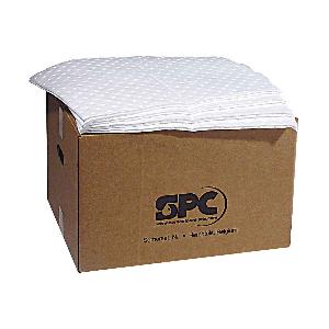Absorbent Pad, Heavyweight Perforated, 19 in Length, 15 in Width, 3 ply Thickness, 19.5 gal Absorption, Fluids Absorbed: Oil, Spunbond-Meltblown-Spunbond Polypropylene, White