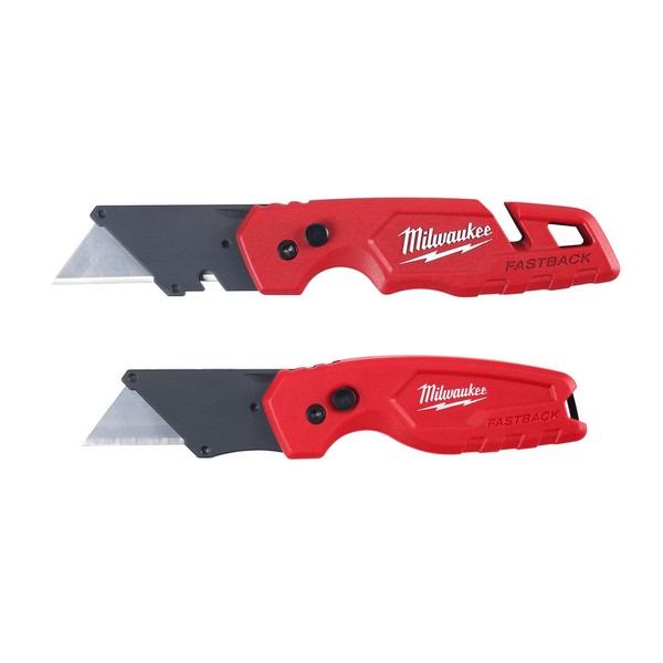 Folding Utility Knife Set, Steel Blade, Blades Included: 2, Plastic Handle, 6.87 in Overall Length, 1.03 in Overall Width, 1.18 in Overall Depth