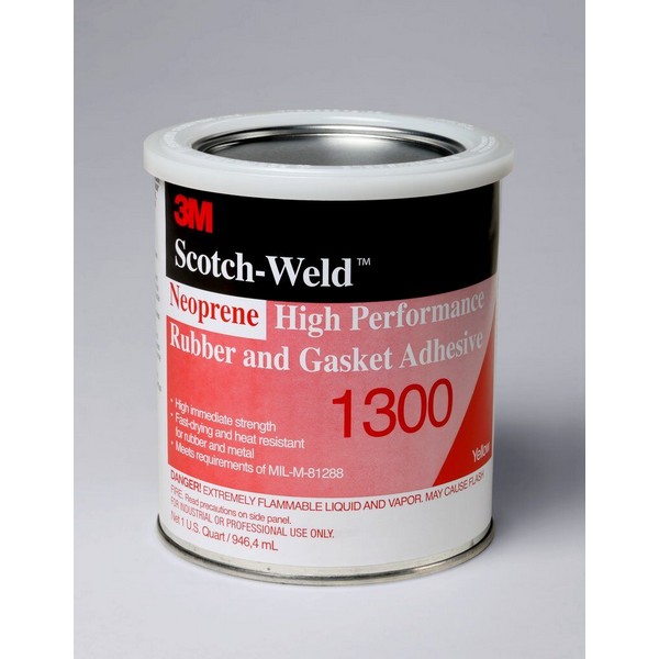 Rubber and Gasket Adhesive, High Performance High Strength Low Viscosity, Can Container, 1 qt Container, Polychloroprene Chemical, 4 min Drying, 12 min Setting, 12 min Curing, Yellow