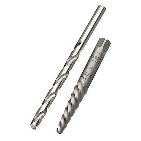 Spiral Extractor and Drill Bit, Aggressive Left Hand, Series: 537 Series, Measurement System: Imperial, 1/4 in Drill, #4 Extractor, High Speed Steel