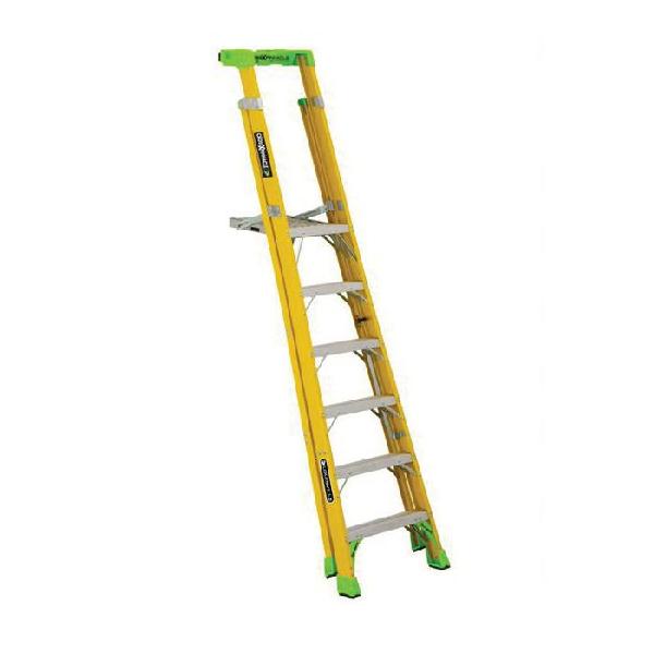 Platform and Leaning Step Ladder, Cross Pinnacle Pro, Series: FCP1400HD, 6 ft Ladder Height, 14-1/2 in Platform Width, 21-1/4 in Platform Depth, 5 ft 8 in Platform Height, 375 lb Load, 28-3/8 in Bottom Width, 54 in Base Spread, 5 Steps, 3 in Step Depth, Non-Marring Bonded Tread, ANSI Code: A14.5 Type IAA, Fiberglass