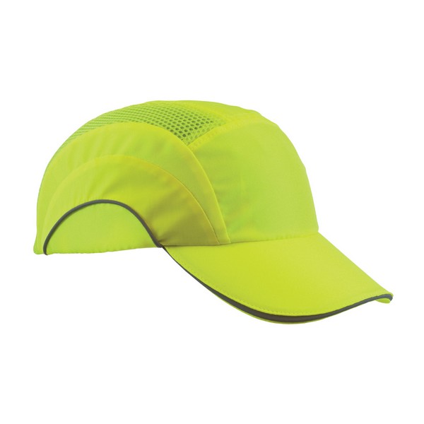 Bump Cap, Baseball Style Low Profile, Series: HardCap A1+™, Fits Hat Size: 53 to 63 cm, Hi-Viz Lime Yellow, HDPE with EVA Foam Padding Liner/80% Polyester/20% Cotton Cap, 6 in L x 11 in W